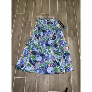 Diane Richard Skirt Womens 14 Multicolor Floral Pleated Button Front Cotton USA